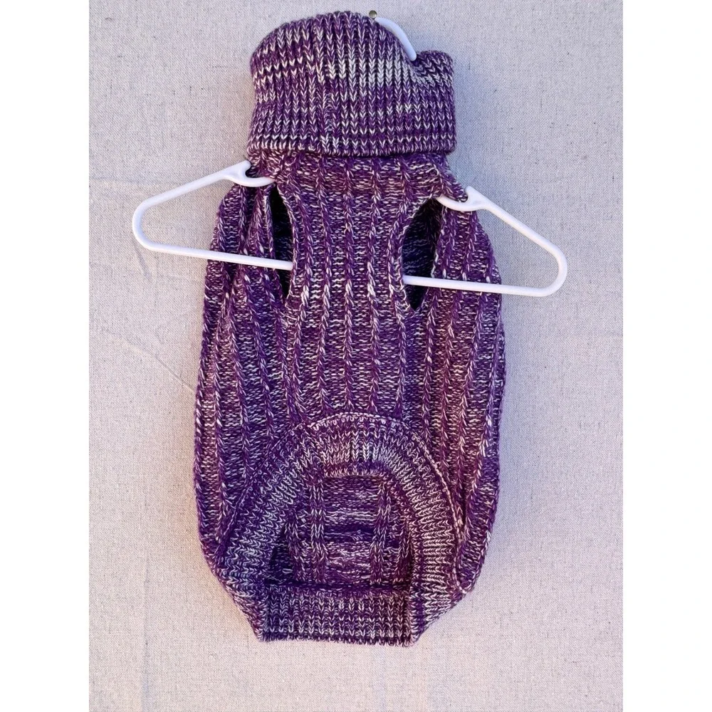 WOOF Purple Cable Knit Dog Sweater Turtleneck Pet Clothes Large Purple Marl
